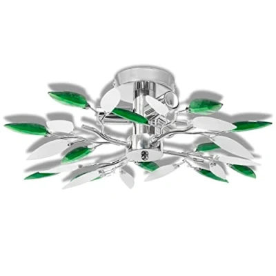 Imagen de vidaXL Lámpara de Techo Original Casquillo E14 Forma Hojas Blanco y Verde