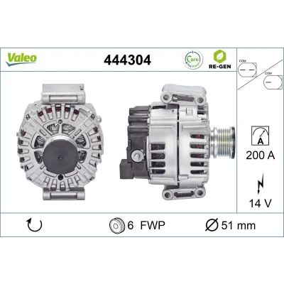 Imagen de VALEO 444304 Alternador 14V 200A MERCEDES BENZ: Sprinter 3.5 T Furgón, Bus, 5 Camión de plataforma/Chasis