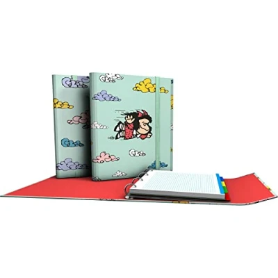 Imagen de Grafoplás 88212658. Archivador 4 Anillas con Solapa, A4, Cierre de Gomas, Incluye Recambio y Separadores, Carpeplús, Colección Mafalda, Voladora