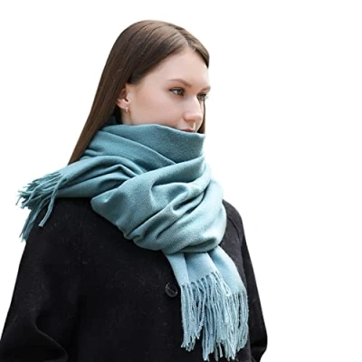 Imagen de MASADA Bufanda de invierno para mujer cálida y suave XXL 200 x 70 cm Océano azul