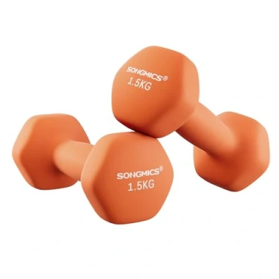 Imagen de SONGMICS Juego de 2 Mancuernas, x 1,5 kg, Mancuernas Hexagonales con Superficie Vinilo, para Fitness, Ejercicio, Entrenamiento, Gimnasia en Casa, Naranja Papaya SYL63OG