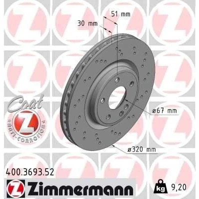 Imagen de ZIMMERMANN 400.3693.52 Disco de freno 320 30 6/5 5 112 ventilación interna, perforado revestido altamente carbonizado MERCEDES BENZ: Clase A
