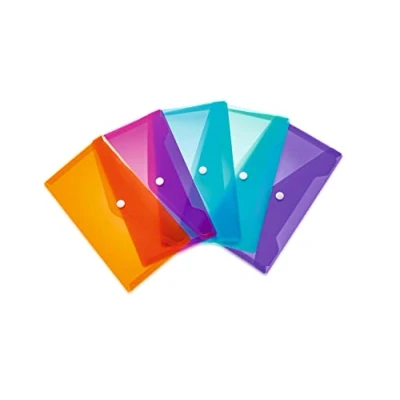 Imagen de HERMA 20037 Fundas transparentes de polipropileno con botón presión para escuela, universidad, oficina, sobres naranja, rosa, azul claro, turquesa, morado