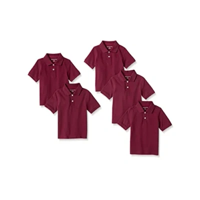 Imagen de Amazon Essentials Polos de piqué Manga Corta Niño, Pack 5, Burdeos, 8 años