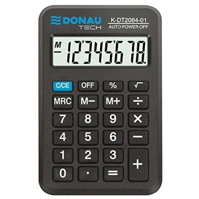 Imagen de DONAU TECH/K DT2084 01 calculadora de 8 dígitos Función raíz 97 x 60 11 mm Color: Negro Pantalla Funcionamiento con Pilas Diseño Compacto