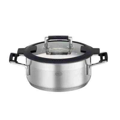 Imagen de RÖSLE SILENCE PRO Cacerola universal de acero inoxidable 18/10, 20 cm, tapa cristal, escala interna, apta para inducción, lavavajillas