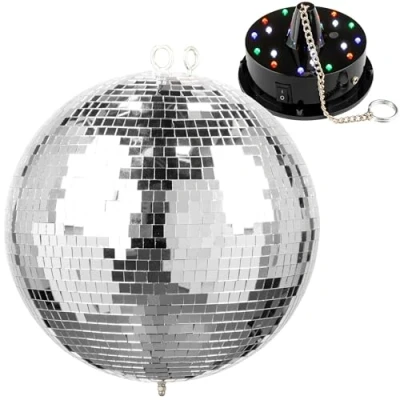 Imagen de BeamZ MB30 bola de discoteca con motor a pilas y LEDs, 30 cm, disco ball batería, accesorios para fiestas, espejo 70s 80s efecto luz fiesta discotecas, bares, cumpleaños, eventos