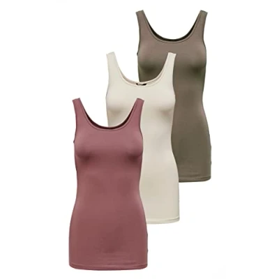 Imagen de ONLY Onllive Love Tank Noos Camiseta para Mujer, Marrón/Rosa/Blanco (1x Walnut/ 1x Rose Brown/ Birch), XL