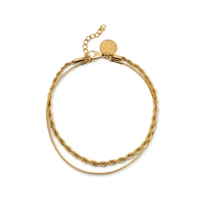 Imagen de SINGULARU Pulsera Nautic. Acero con Acabado en Baño Oro de 18Kt. Dos Cadenas. Largo 16 + 3 cm Joyas para Mujer