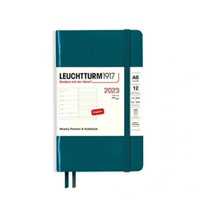 Imagen de LEUCHTTURM1917 365926 calendario semanal y cuaderno Softcover Pocket (A6) 2023, 12 meses, Pacific Green, Inglés