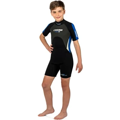 Imagen de Cressi Med X Jr Wetsuit 2.5mm Traje de Neopreno Corto, Hombre, Negro/Azul/Plata, M (Años 10/11)