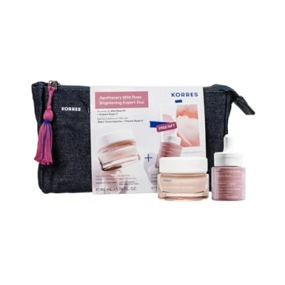 Imagen de KORRES Apothecary Wild Rose Radiante Tez Expert Duo Juego de crema día 40 ml y refuerzo 2 fases 15 para un brillo suave una piel uniforme, sin silicona ni parabenos, vegano