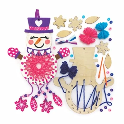 Imagen de Baker Ross FC119 Kits de Manualidades Atrapasueños Madera Muñeco Nieve Paquete 4, Kit para Hacer tu propio
