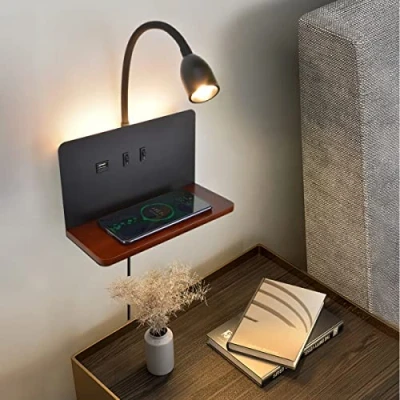 Imagen de lámpara de Pared Junto a La cama 3 Colores Regulable con Cargador Inalámbrico y puerto USB, Apliques Cable Enchufe, lectura Montaje en Cuello Ganso Flexible