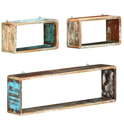 Imagen de vidaXL Juego de Estantes Cubo Pared 3 Piezas Salón Conjunto Flotantes Decorativo Sala Estar Dormitorio Madera Maciza Reciclada