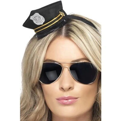 Imagen de Smiffys Mini gorra de policía, negra, con detalle placa y cinta