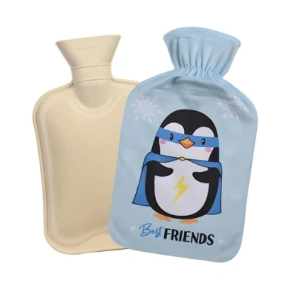 Imagen de Pingüino Botella de Agua Caliente 1L, Bolsa Caliente, con Funda Felpa Suave Calentador Manos y Pies, para Calambres Alivio del Dolor