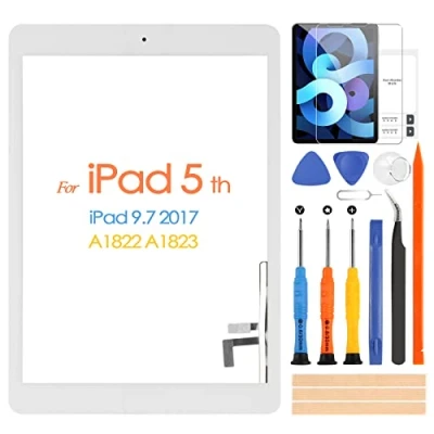 Imagen de ARSSLY pantalla táctil para iPad 9.7 2017 A1822 A1823 digitalizador 5 con botón de inicio, reemplazo 5th kit reparación, (no LCD) (blanco)