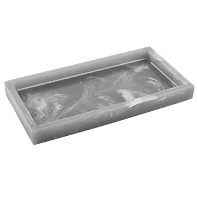 Imagen de Luxspire Bandeja Rectangular Antideslizante de Resina Cuarto Baño, Hogar, Salón y Dormitorio, para Velas, Jabón, Planta, Mini Tamaño, 20 X 10 1,9cm Ink Gris
