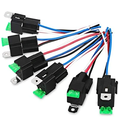 Imagen de Fasizi 6 uds 12V 30A relé de Fusible Interruptor arnés ATO/ATC Cuchilla, relés eléctricos automotrices SPST 4 Pines con Cables 14 AWG Alta Resistencia