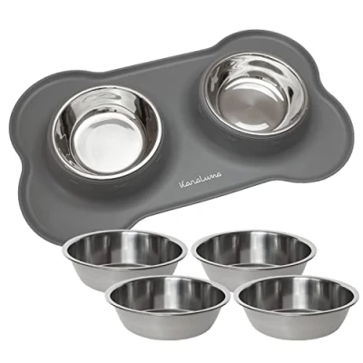 Imagen de KaraLuna Bandeja de Silicona con comedero Acero Inoxidable para Gatos y Perros I Perros, Gatos, (400 ml), Color Gris