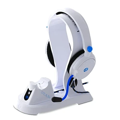 Imagen de Stealth SP C160V PS5 Estación de Juego Cascos Gaming, Soporte Auriculares, Plataforma Almacenamiento, Base Carga y Cable Trenzado USB para Jugar Cargar