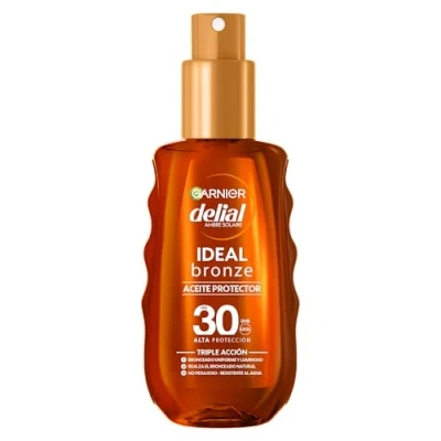 Imagen de GARNIER DELIAL Aceite Solar Bronceador Alta Protección FPS30 Para Un Bronceado Optimo, Acabado Satinado, Resistente Al Agua, No Pegajoso 150 ml