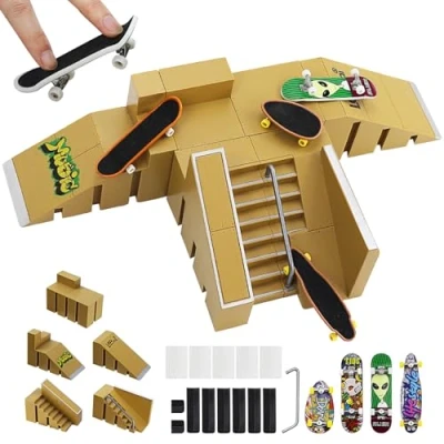 Imagen de TSDRBWO Finger Skateboard, Juego De Rampas para Monopatines con Dedos, Skate Dedo Kit Rampa Piezas Park Fingerboard Mini Skateboard Cretivo Juguete
