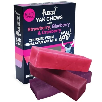 Imagen de Fuzzl Himalaya Yaks 3 Arándano Azul, Fresa, Rojo Masticables de Yak para Perros Golosinas Larga duración con Leche Natural del