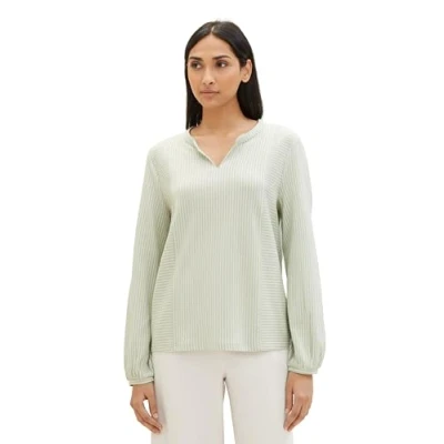 Imagen de TOM TAILOR 1040546 Camiseta de Manga Larga, 34914 Desert Green White Thin Stripe, XXS para Mujer