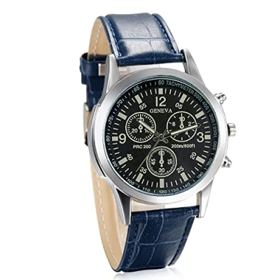 Imagen de JewelryWe Relojes de Hombre Caballero, 3 Subesferas Decorativas Reloj Moda, Correa Cuero Clásico Casual