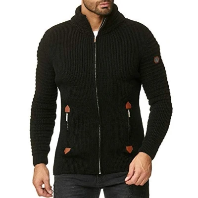 Imagen de RED BRIDGE Cárdigan de Punto para Hombre Pulóver Jersey con Cremallera y Cuello Alto Basic Luxury Negro S