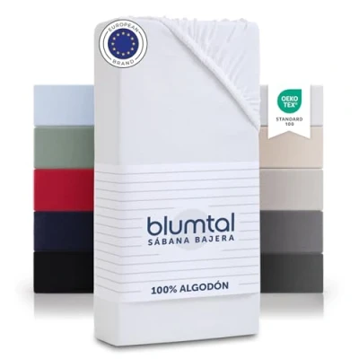 Imagen de Blumtal Sabana Bajera 90x190 Ajustable Algodon Jersey sabanas bajeras de 100% sujeta certificada Oeko Tex elástica Cama 90 Color Blanco