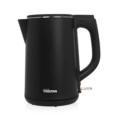 Imagen de Tristar WK 3404 Hervidor de agua Cool Touch negro mate, 1.5 L capacidad, Doble pared para mayor seguridad, base giratoria 360, 2200 W