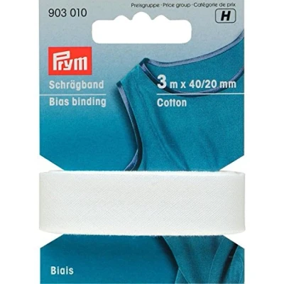 Imagen de Prym Bias Binding Cotton, 100% algodón, White, 20 mm Falzung: 40/20 3,50 m