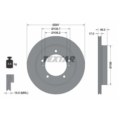 Imagen de TEXTAR 92314103 Disco de freno 287 17 05/07 139,7 ventilación interna revestido sin perno sujeción rueda, buje rueda SUZUKI: Jimny SUV