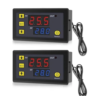 Imagen de GERUI 2 unidades de regulador temperatura digital W3230 20 A DC 12 V, termostato digital, interruptor 50 120 ℃ con sensor NTC 10 K.