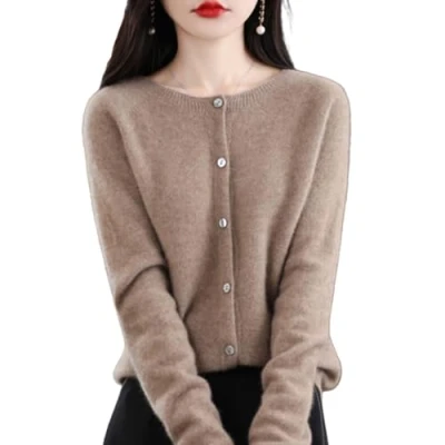 Imagen de Suéter Cárdigan De Cachemira para Mujer,Suéter Manga Larga con Botones Y Cuello Redondo Lana (Medium,Camel)