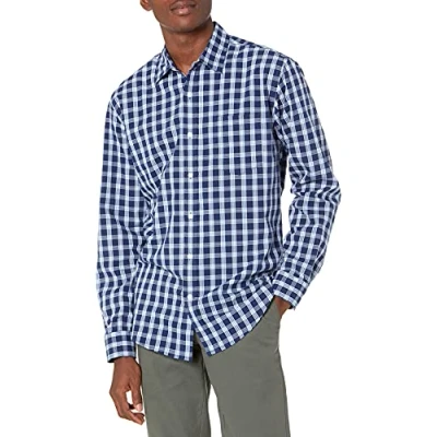 Imagen de Amazon Essentials Camisa Informal de Popelina con Manga Larga y Corte Recto Hombre, Azul Gris Cuadros Escoceses, XXL