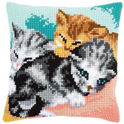 Imagen de Vervaco Kit de cojín Punto Cruz: Lindos Gatitos, Algodón, Colores Variados, ca. 40 x cm / 16&quot;