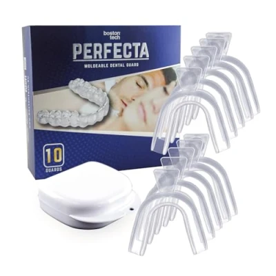 Imagen de Perfecta Férula de Descarga Nocturna. 10 Protectores Dentales Ajustables. 1 Estuche. Ideal Contra Bruxismo, Rechinar los Dientes, Trastornos del ATM, Práctica Deportiva. Sin BPA