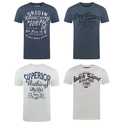 Imagen de riverso RIVLeon Camiseta estampada de cuello redondo y mangas cortas para hombre, 4 unidades, 100 % algodón, corte regular, verde, azul, blanco, gris, rojo, naranja, S, M, L, XL, 2XL, 3XL, 4XL, 5XL,