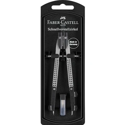 Imagen de FABER CASTELL 174037 compás de ajuste rápido con articulación, incluye piezas repuesto y minas, plateado, para la escuela formación