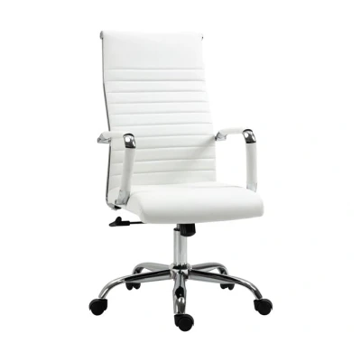 Imagen de Vinsetto Silla de Oficina Escritorio Giratoria 360 Basculante con Altura Ajustable y Reposabrazos Tapizado en Piel Sintética 54x62x104 114 cm Blanco