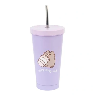 Imagen de Grupo Erik Vaso termo Pusheen con tapa y pajita 550ml, Taza termica cepillo limpieza termico café frio o caliente sin BPA para café, cafe llevar