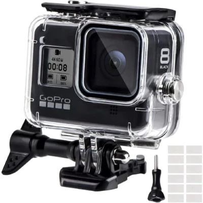 Imagen de Funda Impermeable para Gopro Hero 8 Black, 60M Protectora de Buceo con Pinza Montaje rápido la, 12 Insertos antivaho cámara Black Action 2019