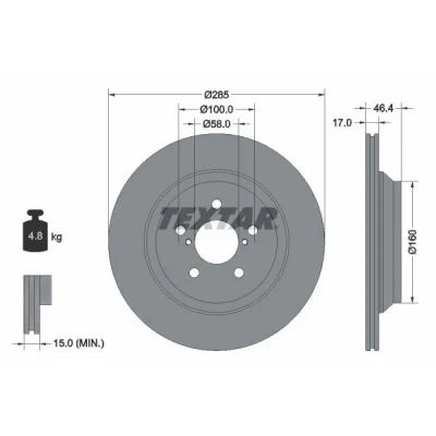Imagen de TEXTAR 92309303 Disco de freno 285 17 05/07 100 ventilación interna revestido sin perno sujeción rueda, buje rueda