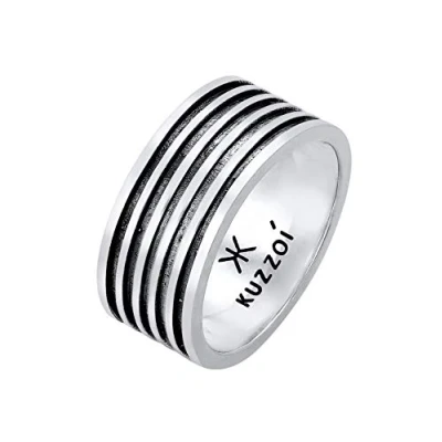 Imagen de Kuzzoi anillo para hombre oxidado macizo (10 mm) en plata de ley 925, accesorio joyería vintage con estructura acanalada, distintivo hombres tamaño 60 66, 0601762921,