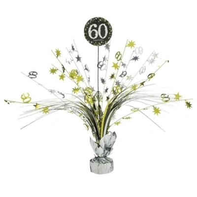 Imagen de amscan 10132708 Centro de Mesa Decorativa 60e Aniversaire 1 mc 45,7 cm, Dorado, Plateado