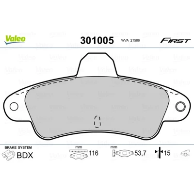 Imagen de VALEO 301005 Juego de pastillas freno FIRST Eje trasero excl. contacto avisador desgaste sin chapa antichirridos FORD: MONDEO 2, 1